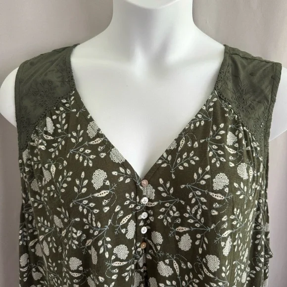 Lucky Brand Green Floral Print Tank Top - Sz 3X - Picture 2 of 8